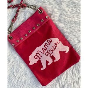 NWOT PG Collection Pink Canvas/Leather Mama Bear Crossbody Cell Phone Purse